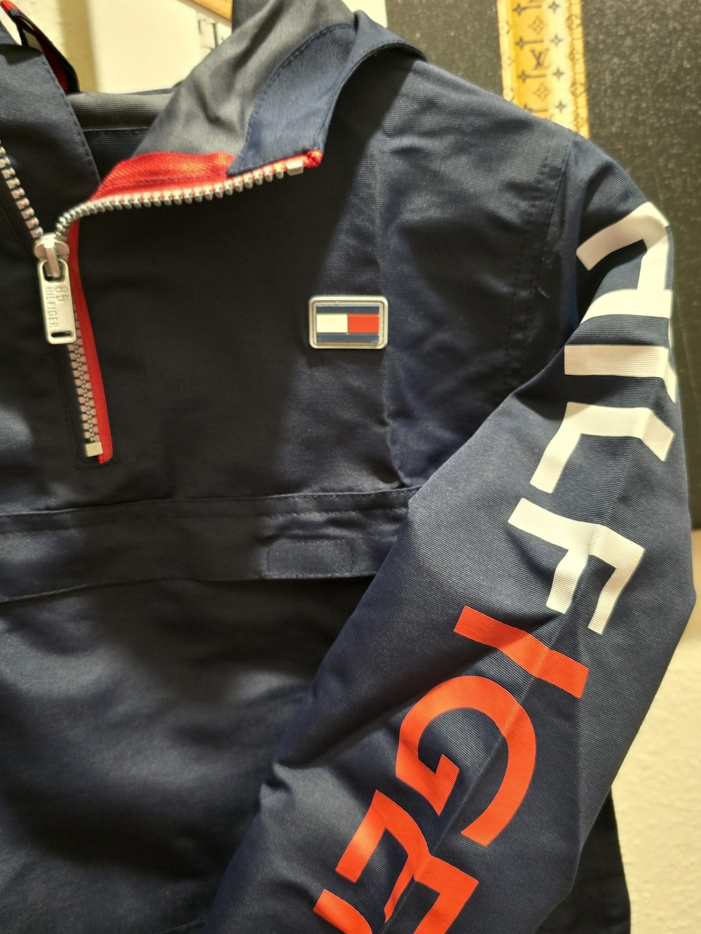 Kids Tommy Hilfiger Navy Packable Pullover Windbreaker with Red & White Details - Picture 3 of 6